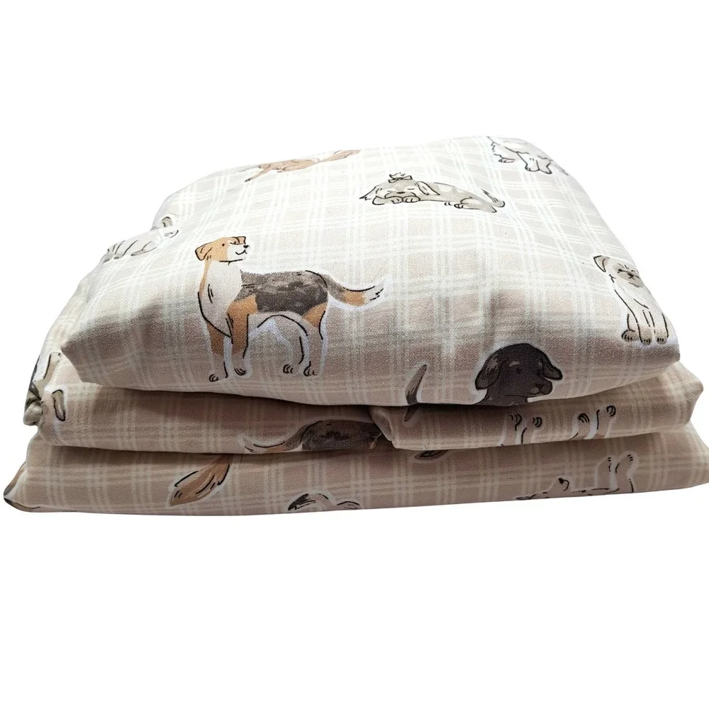Cuddl Duds Sheet Set Full Size Cozy Dog Paw Plaid Tan Beige Bedding 84x99